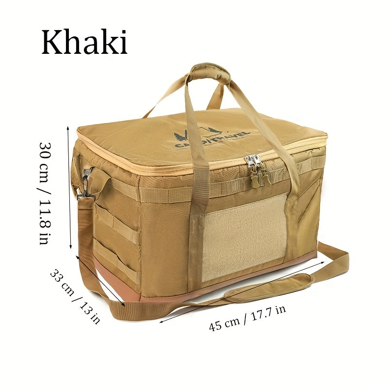 1pc, 11.89Gal/45L Large Capacity Outdoor Picnic Camping Bag, Waterproof Oxford Cloth, Portable Outdoor Picnic Bag with Multiple Compartments, Suitable for Camping, Fishing, Travel, Picnic Additions, No Electricity Non-Food Direct Contact