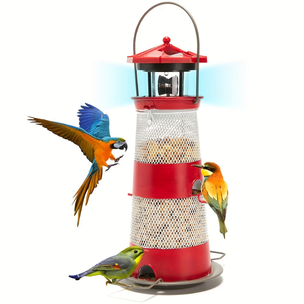 Solar Bird Feeder Lighthouse Hanging Outdoor Birdfeeder Garden Lantern LED Lights Backyard Decor Patio Gifts for Bird Lovers