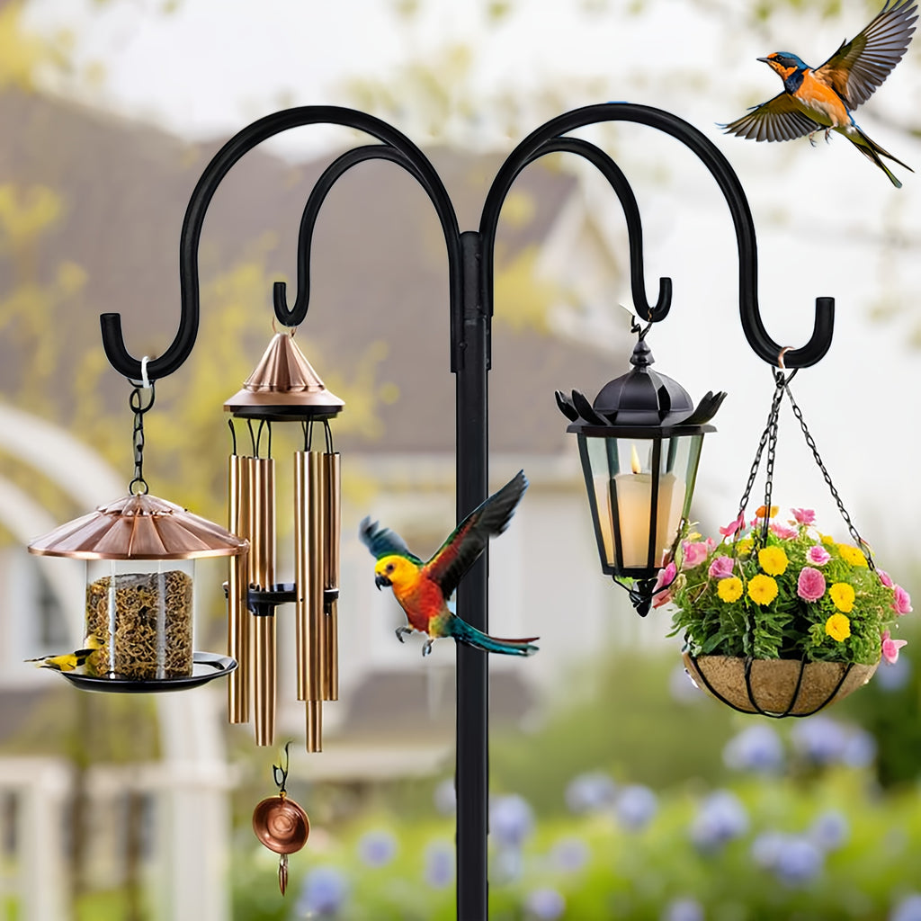 Pro 88"/80.9in Shepherd Hook - Windproof Anti-Tip Base & 4 Heavy-Duty Hooks (for Planters, String Lights, Wedding Arch Decor)