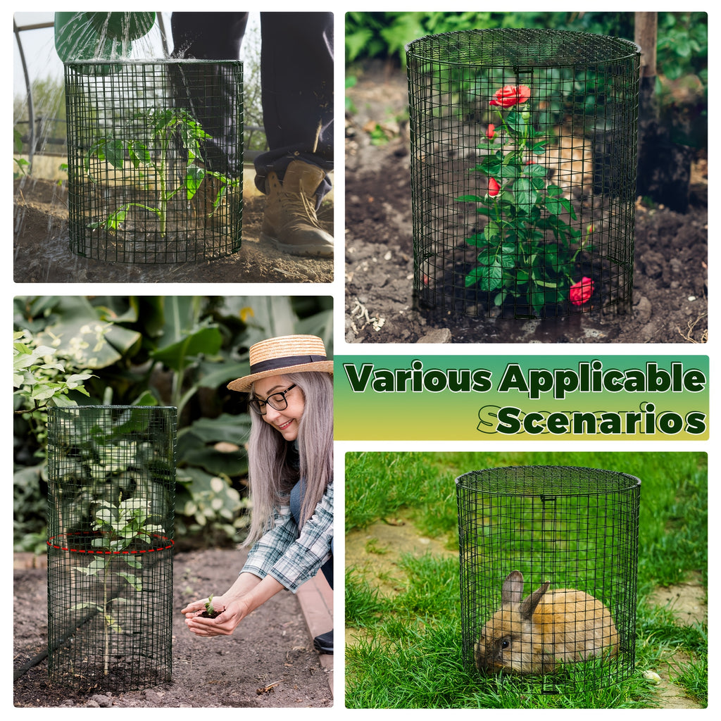 Garden Plant Protectors From Animals with Stakes, Metal Mesh And Detachable Covers Wire Plant Cage for Keeping Bunny Animals Out, Chicken Wire Plant Cover Garden Protection 4 Set/ 8 Set(Dark Green)