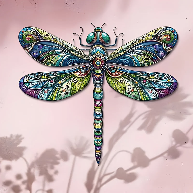 A Metal Dragonfly Relief, Meticulously Hand-Carved. It Features Three-Dimensional Wings And Compound Eyes, with Intricate Details. The Matte Black Background Enhances Its Depth