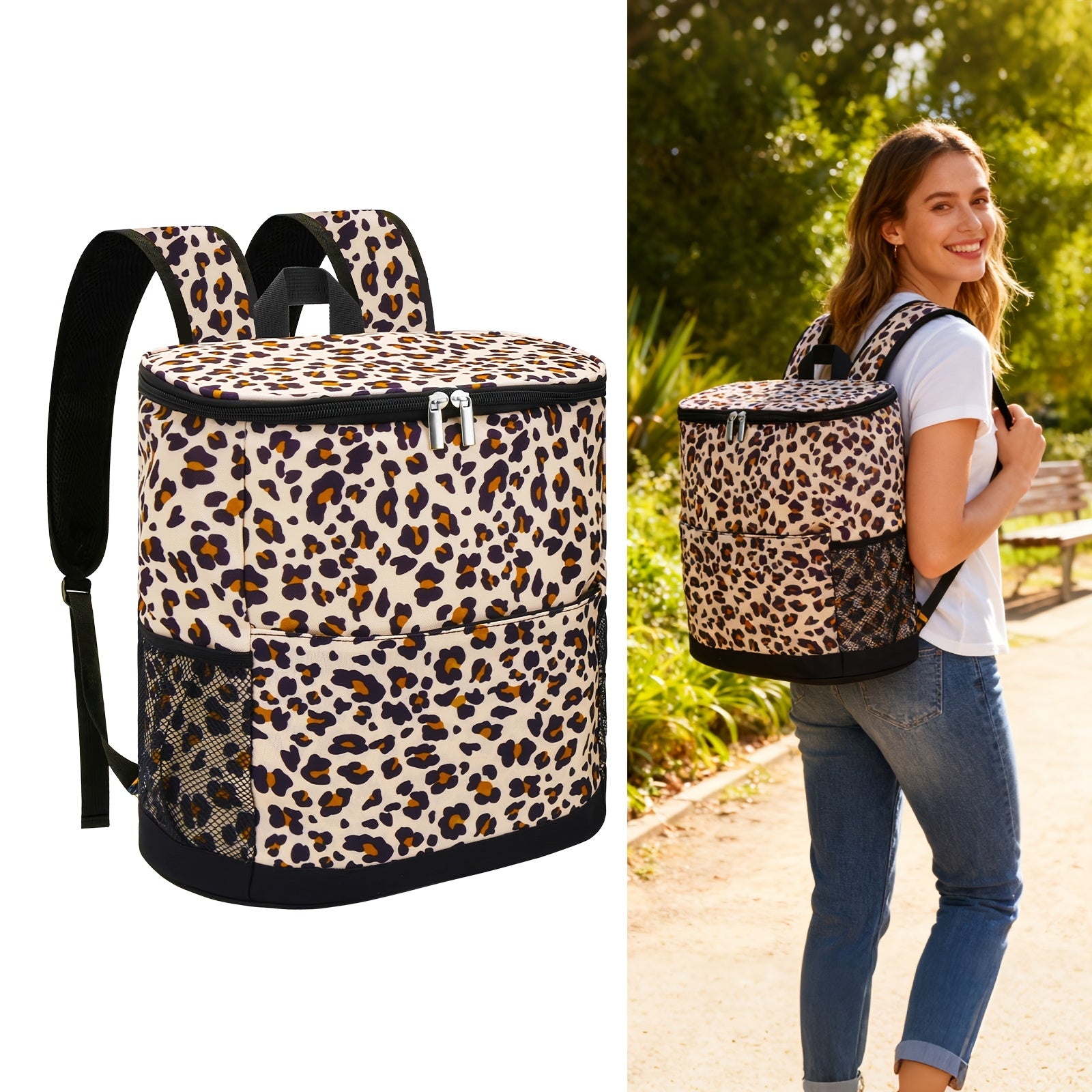 Large Capacity Insulated Cooler Backpack & Portable Soft-Sided Refrigerator Bag Suitable for Travel, Beach, Picnic - Leakproof for Groceries, Lunch Box Preservation, Durable Non- Fabric Cooler with Zipper Closure Design Non-Food Direct Contact