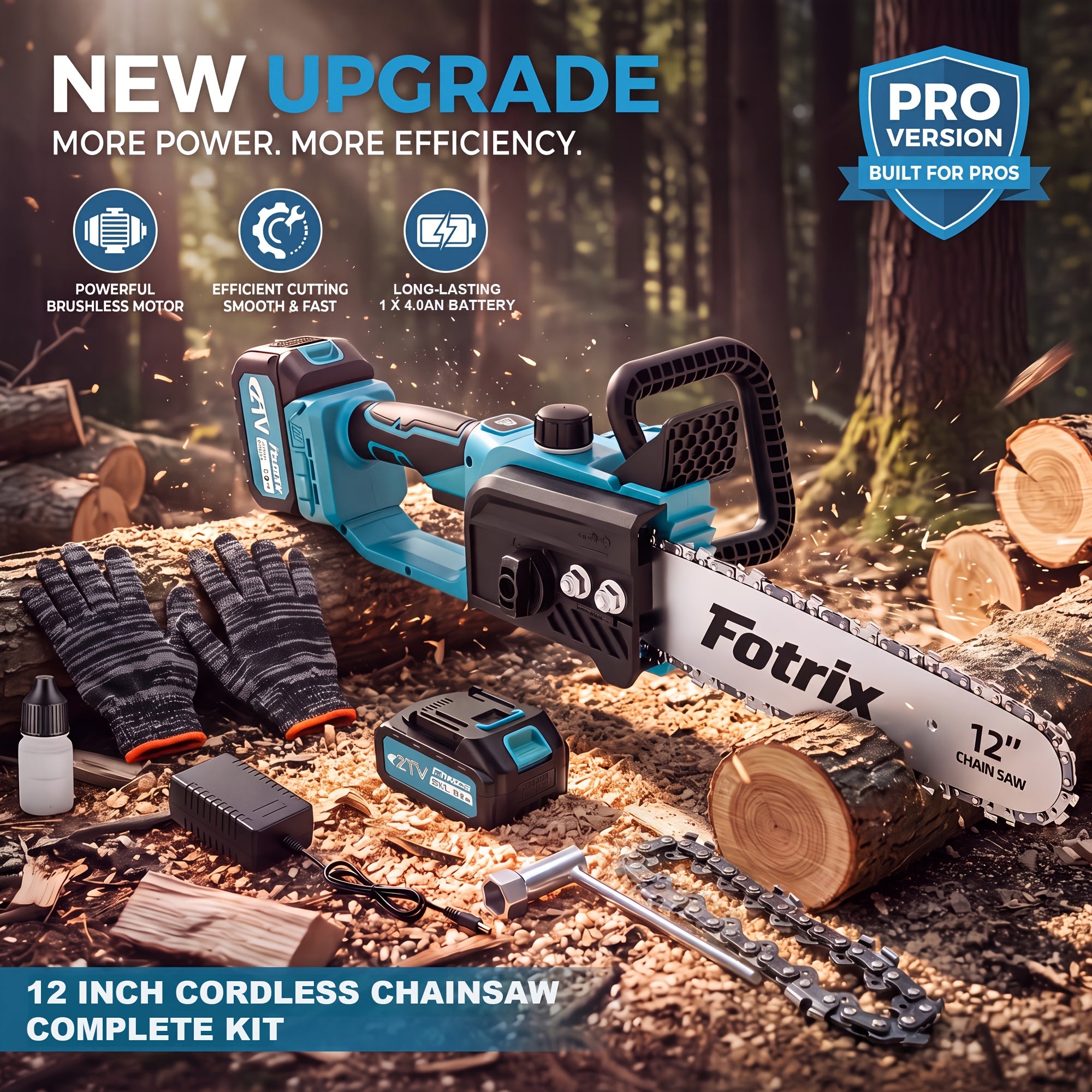 Cordless Chainsaw | 12/16-Inch, Battery Powered Handheld Electric Saw for Brush Clearing, Fence Line Cleanup, Dead Wood Removal, Hedge Reducing, Log Bucking, Property Maintenance, Estate Care, Trail Grooming & Tree Limb Salvage