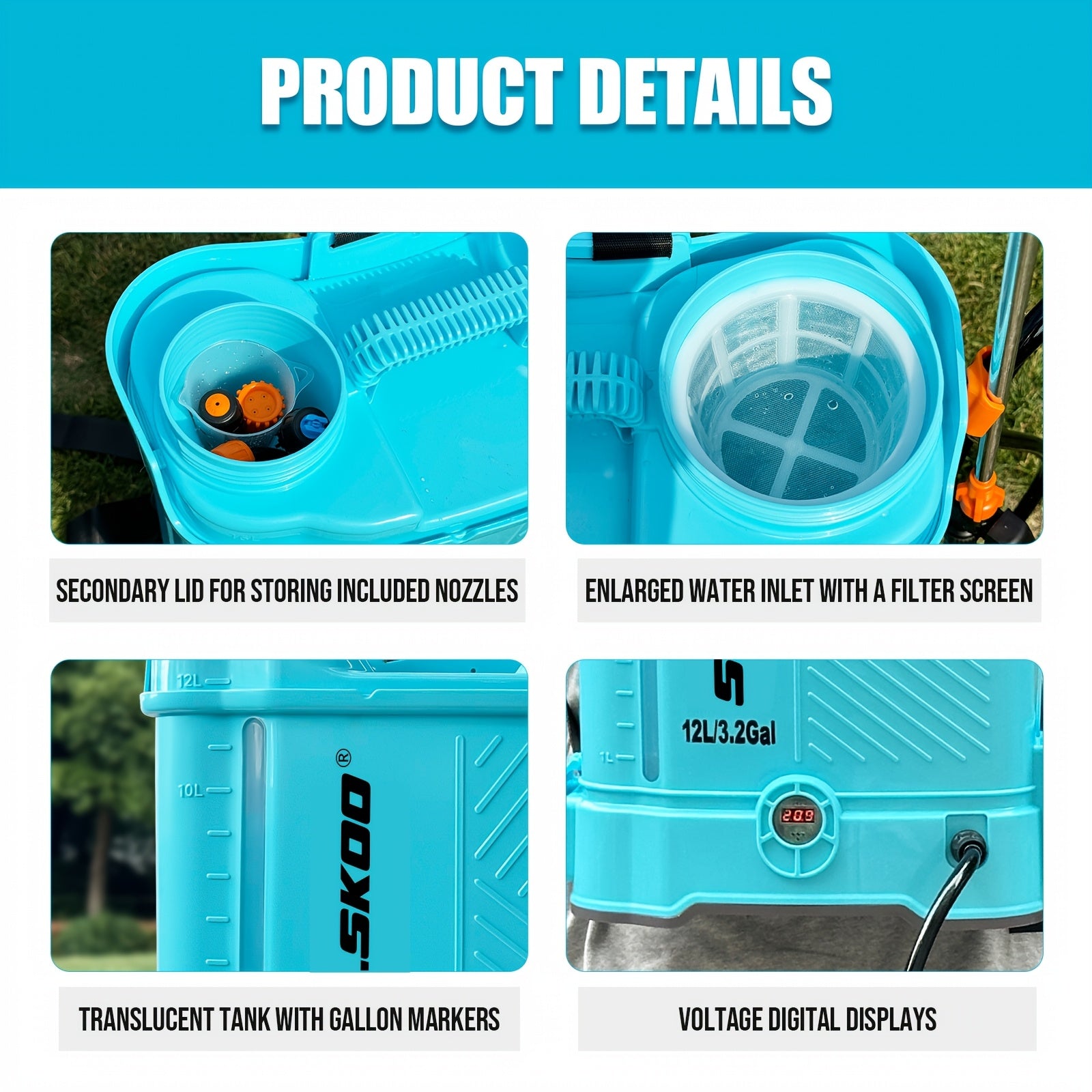 3.2 Gallon Backpack Sprayer Battery Powered, 0-80 PSI Adjustable Pressure Sprayer Compatible with 18V Battery, Electric Sprayer with Steel Telescopic Spray Wand, 5 Nozzles, 2.0Ah Battery&Charger Included
