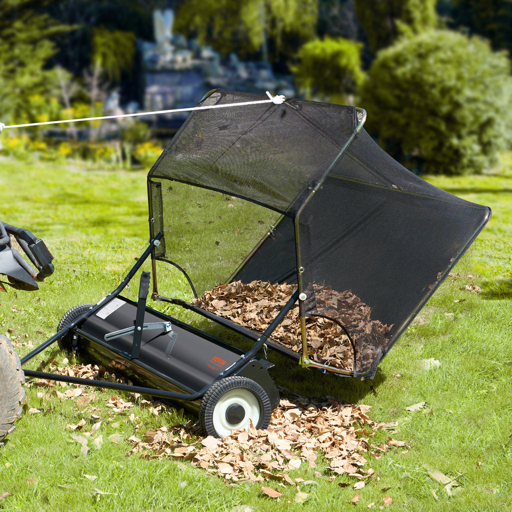VEVOR Push Lawn Sweeper, 21-inch Leaf & Grass Collector, Strong Rubber Wheels & Heavy Duty Thickened Steel Durable to Use with Large Capacity 3.5 cu. ft. Mesh Collection Bag, 2 Spinning Brushes