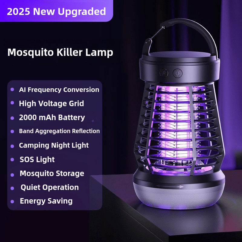 Bug Zapper 3-in-1 Outdoor Indoor, Rechargeable Mosquito Zapper with Light, 2000mAh Fly Zapper Fly Traps, Insect Zapper Electric Fly Traps for Outdoor Adventures, Garden, Yard, Campsite, Bedroom