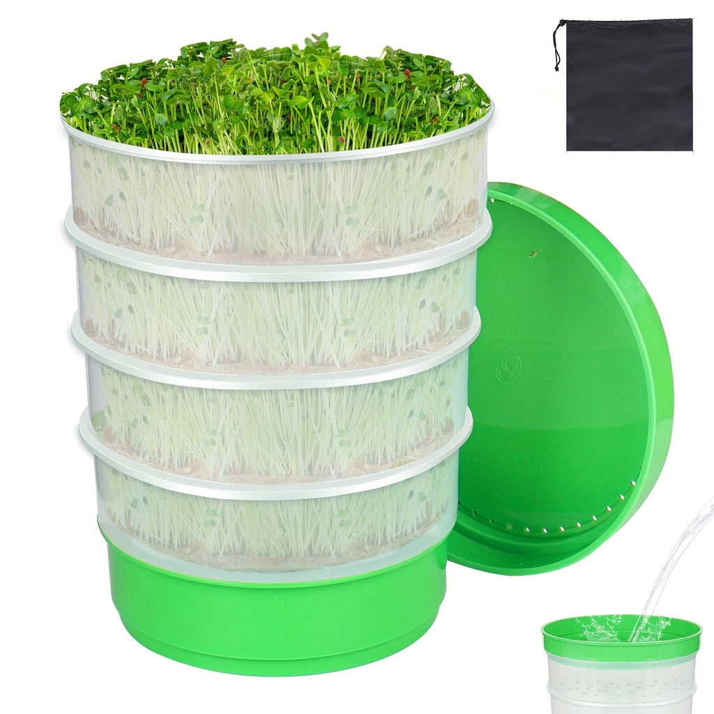 4-Tier 6.3*6.3inch Seed Sprouting Kit with Drain Holes And Drain Tray, Upgrade Stackable Microgreens Bean Seed Sprouter Tray Ripple Soil-Free Sprouter Tray for Beans Alfalfa Wheatgrass Seeds Storage Cat Grass Cultivation