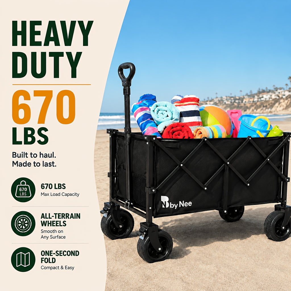 340lbs/440lbs/670lbs Heavy-Duty Large-Capacity -Terrain Folding Push Cart with Carbon Frame & Omni-Wheel Tires - Multi-Functional Portable Utility Cart Suitable for Camping, Gardening, Beach, Shopping, Tool Storage Rack, Sturdy Handle