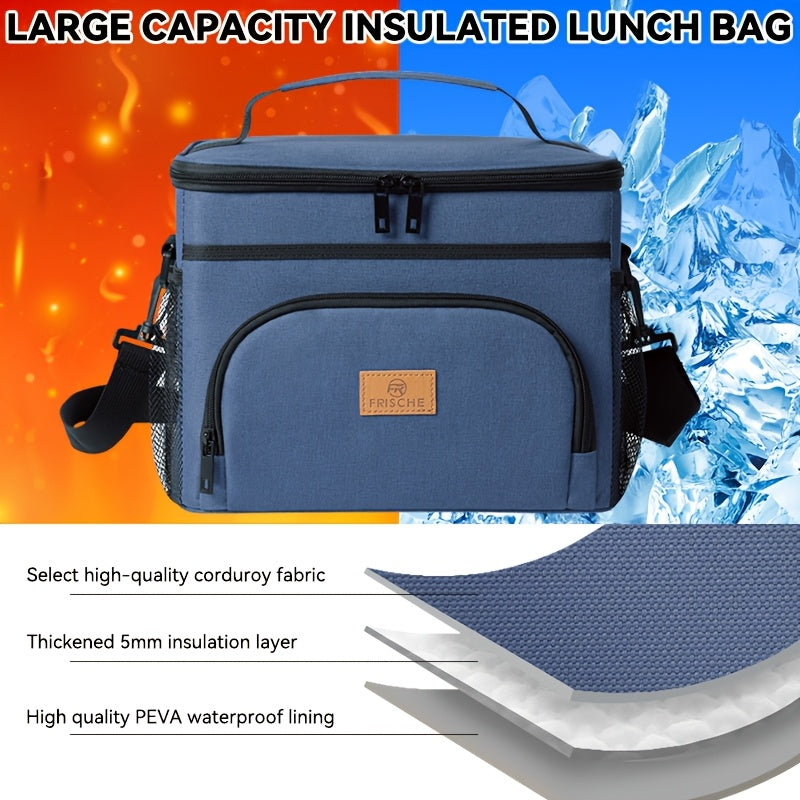 3.05 Gallons Large Capacity Picnic Bag, Non-Food Contact Women'S Insulated Lunch Bag, Reusable Handheld Cooler Bag, Portable Multifunctional Crossbody Bag with Adjustable Shoulder Strap, Thickened Wear-Resistant Fabric And PEVA Lining