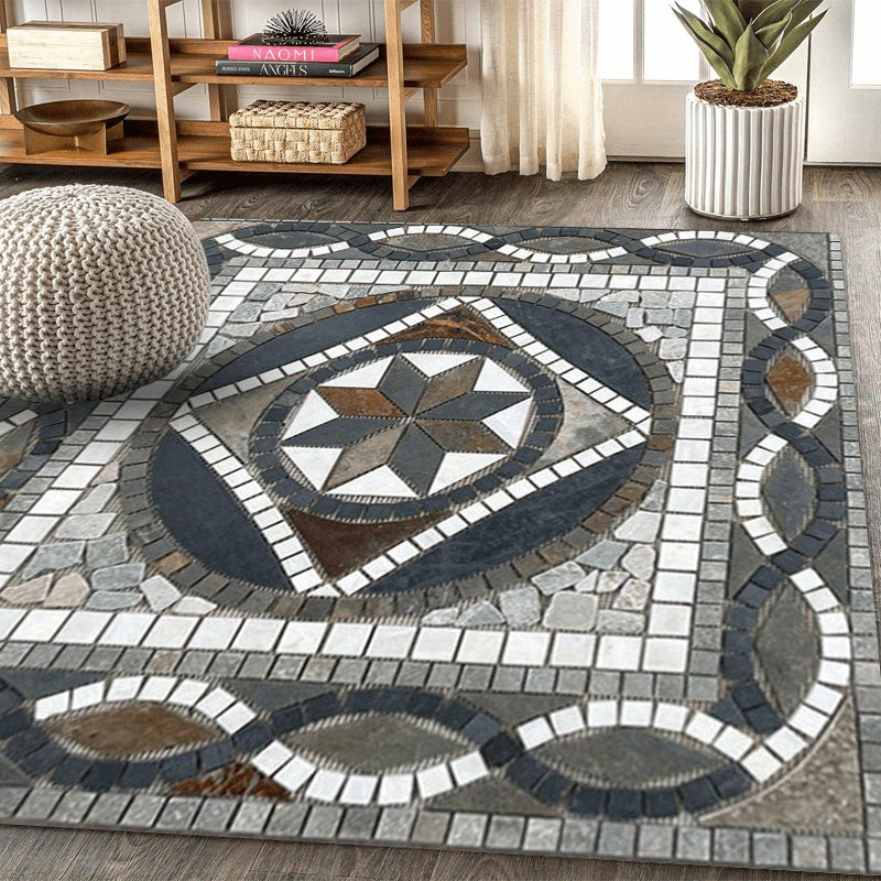 1pc Bohemian Style Retro Marble Print Outdoor Mat, Heavyweight 850gsm Crystal Velvet, Soft & Non-Slip for Christmas/Halloween Patio, Garden, Camping, RV, Beach Party Decor