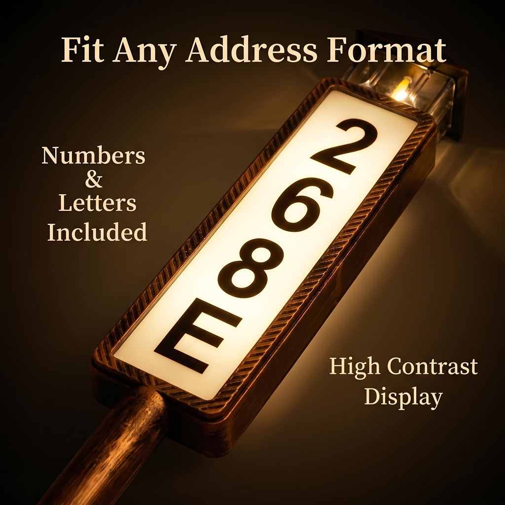 Solar Powered Address Sign with 3 Color Modes, IP44 LED Illuminated House Numbers for Outside, Yard, Apartment, Street - Easy to Install