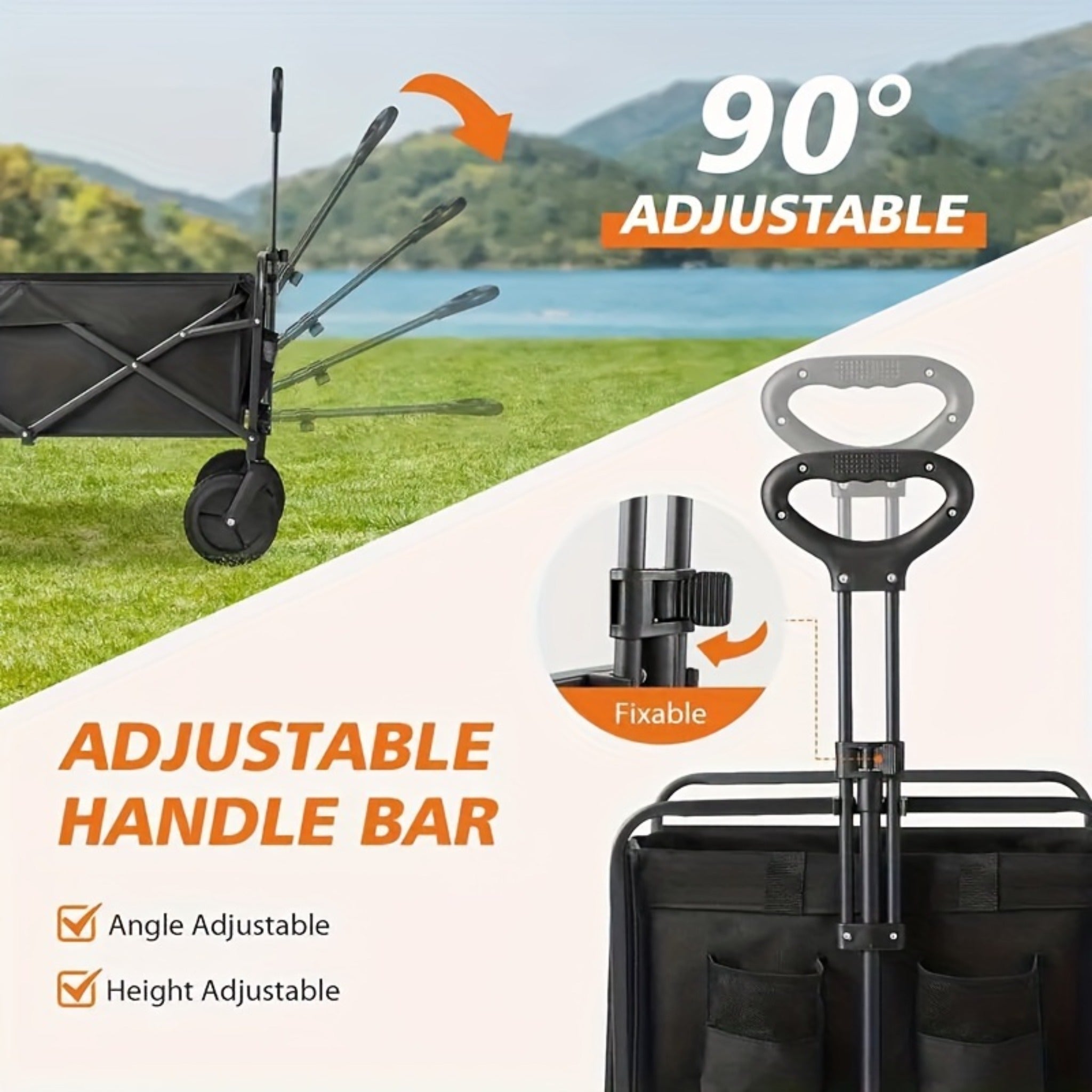 Heavy Duty Foldable Wagon Cart, 650LBS Load Bearing, Stainless Steel Frame, 600D Oxford Fabric, All Terrain Utility Cart with Swivel Wheels And Adjustable Handle, Multipurpose Portable Cart for Camping, Beach, Gardening Cart