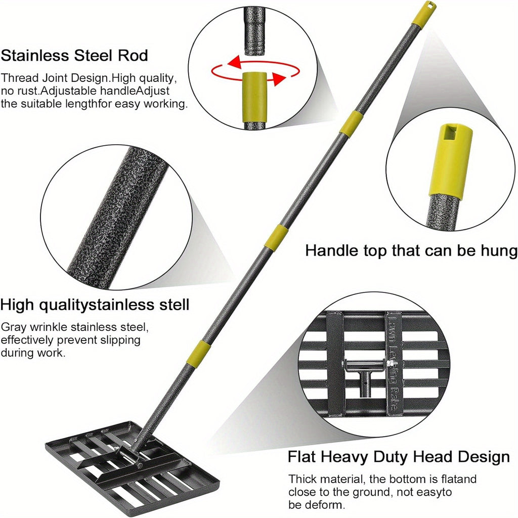 YEYEBEST Lawn Leveling Rake, 17X10 Heavy Duty Lawn Leveler Tool for Lawns with 5/6FT Ergonomic Handle, Yard Garden Golf Course