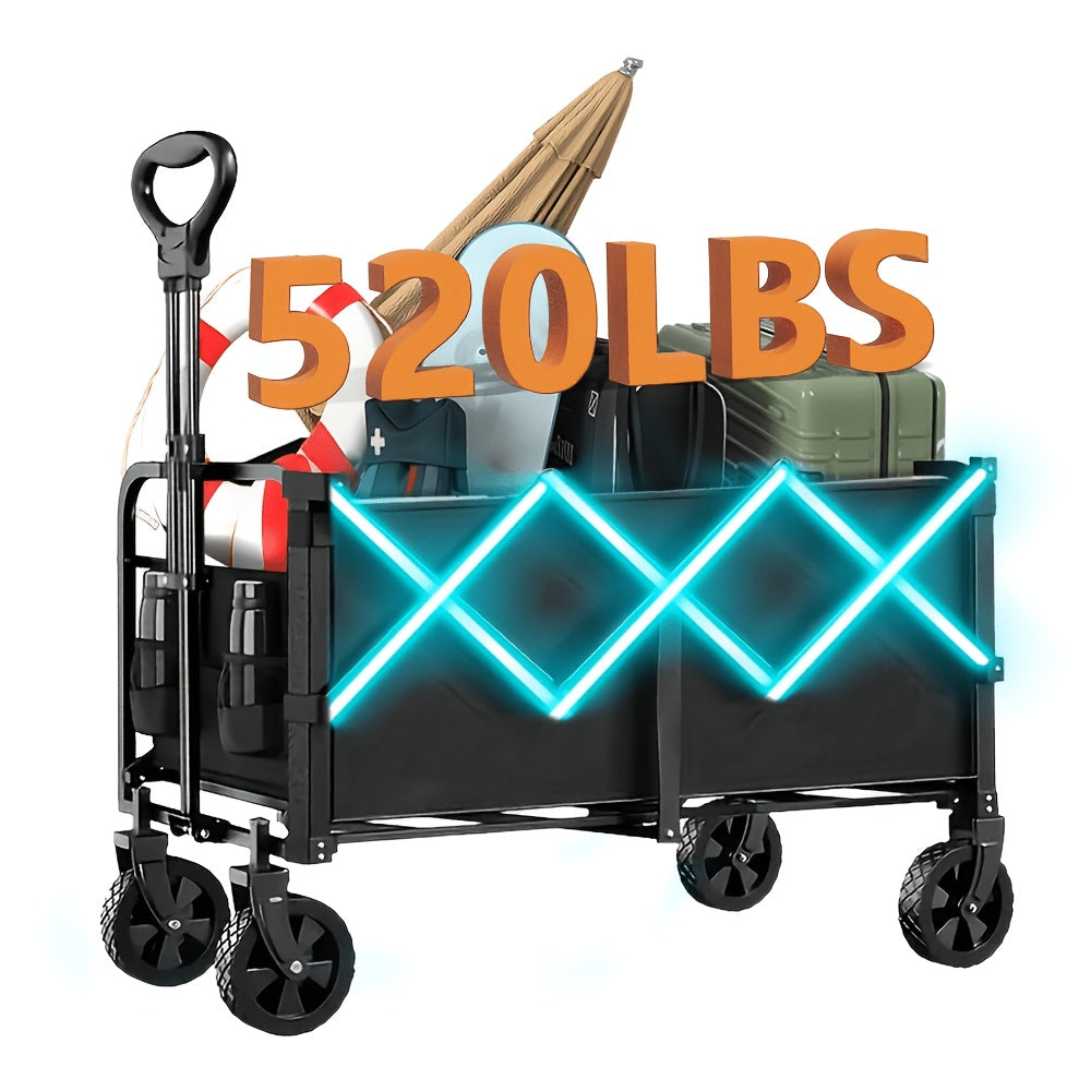 380/520/780-Pound Capacity Heavy-Duty All-Terrain Folding Cart - Stainless Steel Frame And 600D Oxford Fabric, Foldable Multi-Functional Truck, Suitable for Camping, Gardening, Beach, Shopping, with Sturdy Handle Design And Durable Wheel Design
