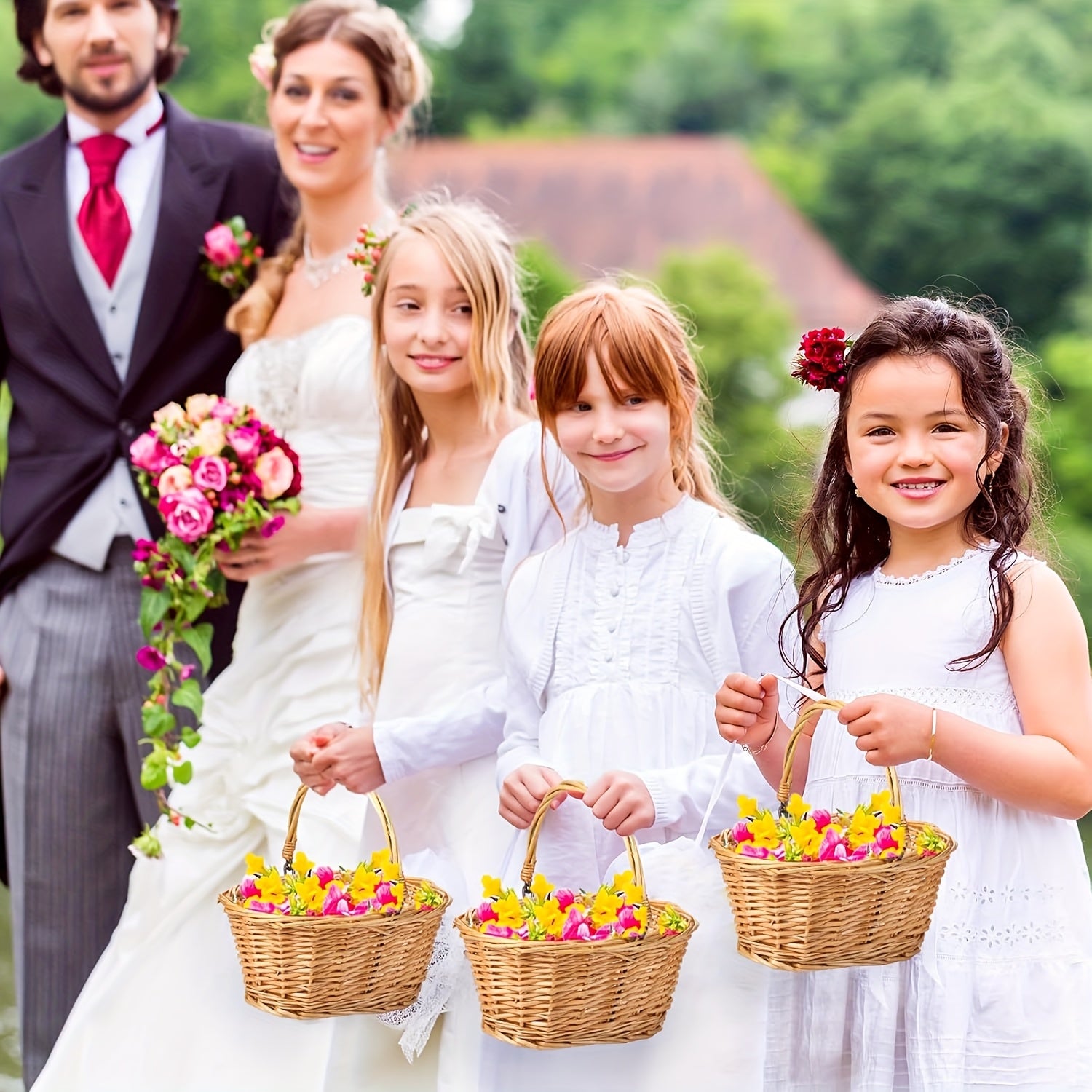 6pcs Small Picnic Basket with Handle Flower Girl Baskets Oval Willow Woven Braided Gift Basket for Weddings Baby Shower Summer Home Garden Decor(9" X 7" X 4",Khaki)
