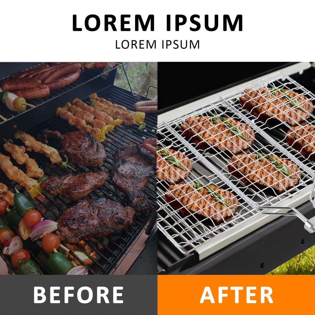 Stainless Steel BBQ Grill Basket - Large, Foldable & Portable for Fish, Shrimp & Vegetables - Perfect for Outdoor Camping, Picnics & Parties - Easy to Clean father gift