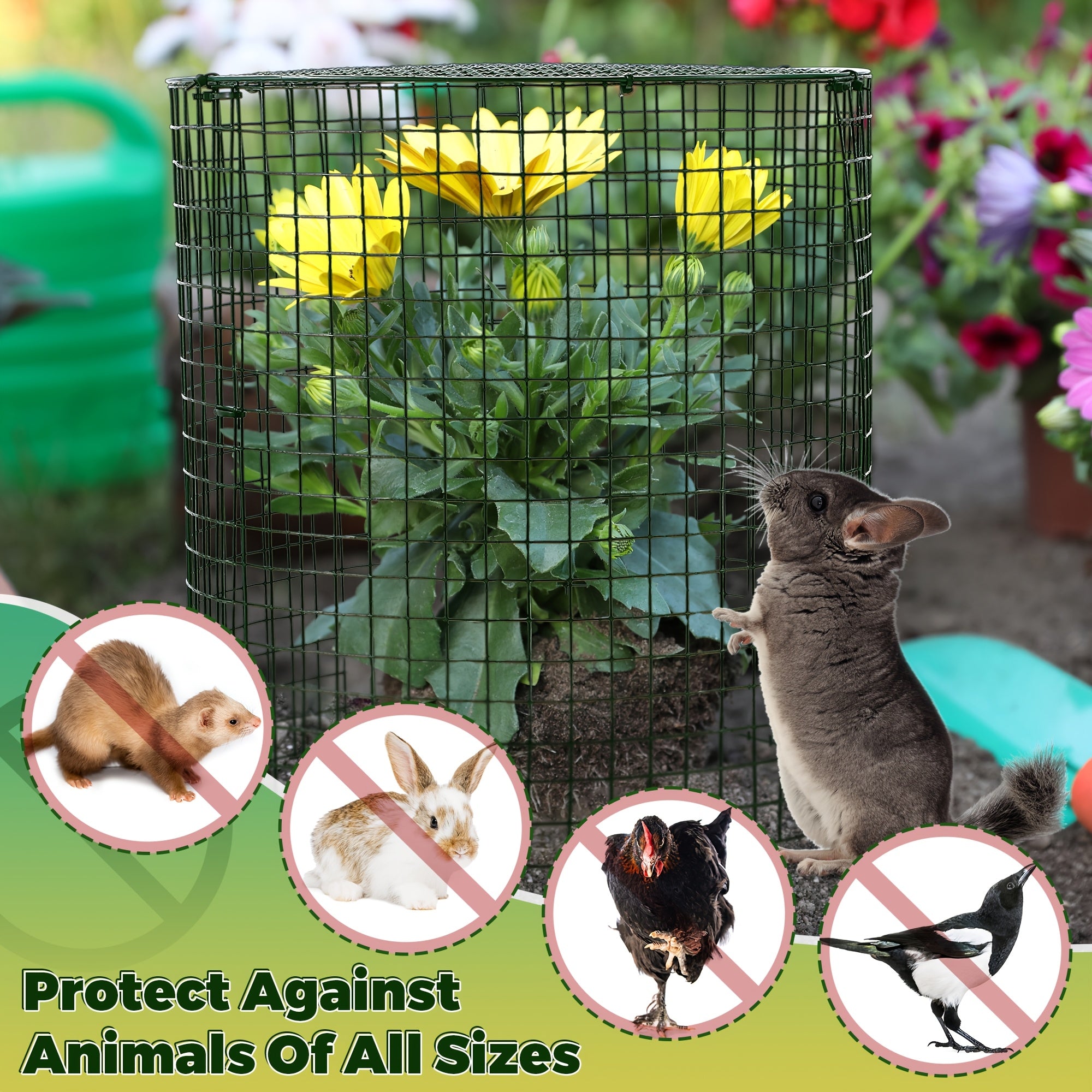 Garden Plant Protectors From Animals with Stakes, Metal Mesh And Detachable Covers Wire Plant Cage for Keeping Bunny Animals Out, Chicken Wire Plant Cover Garden Protection 4 Set/ 8 Set(Dark Green)