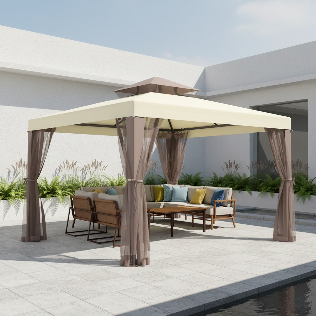 Patio Gazebo Tent Outdoor Canopy Shelter 10'x10' with Mosquito Netting with 100 Square Feet of Shade for Garden, Backyard Deck and Lawns, Party Canopy Gazebo Tent