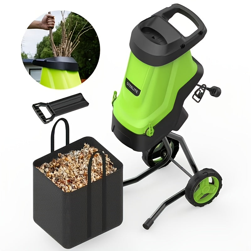Deli Steelite Heavy-Duty Electric Wood Chipper Shredder, 120V 15-Amp Corded Leaf Mulcher with 13.21gal Collection Bin, 1.75 Inch Cutting Diameter, Wood Chippers, Shredders, & Mulchers