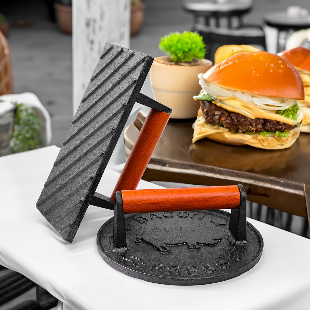 Vivicreate Heavy-Duty Cast Iron Bacon Press - Even Weight Distribution For Perfectly Seared Bacon, Steak & Sandwiches, Durable Grill Press For Indoor & Outdoor Cooking