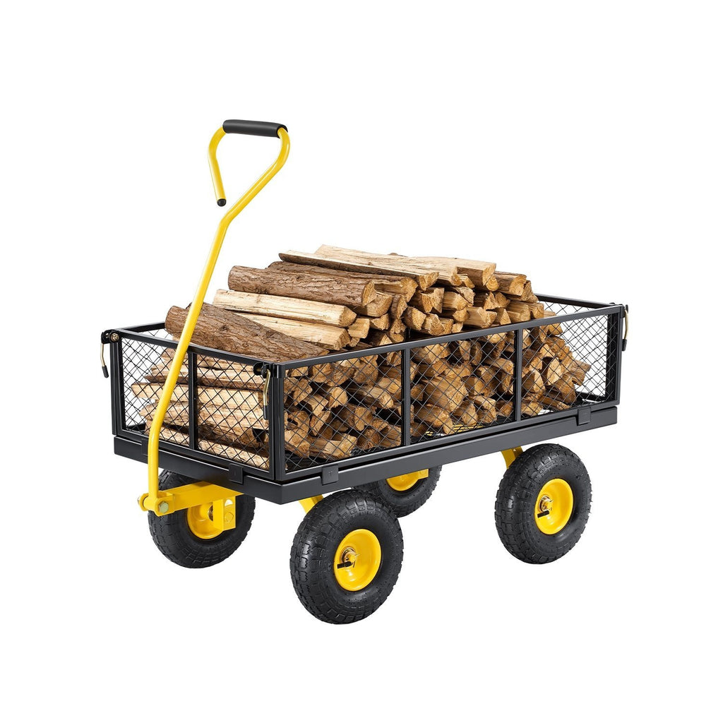 Vevor 500/1200/1400 Lbs Steel Garden Cart, Heavy Duty Pullable Cart with Wheels for Garden, Metal Yard Utility Wagon with 10" All Terrain Tires, Removable Mesh Sides and 180° Rotating Handle