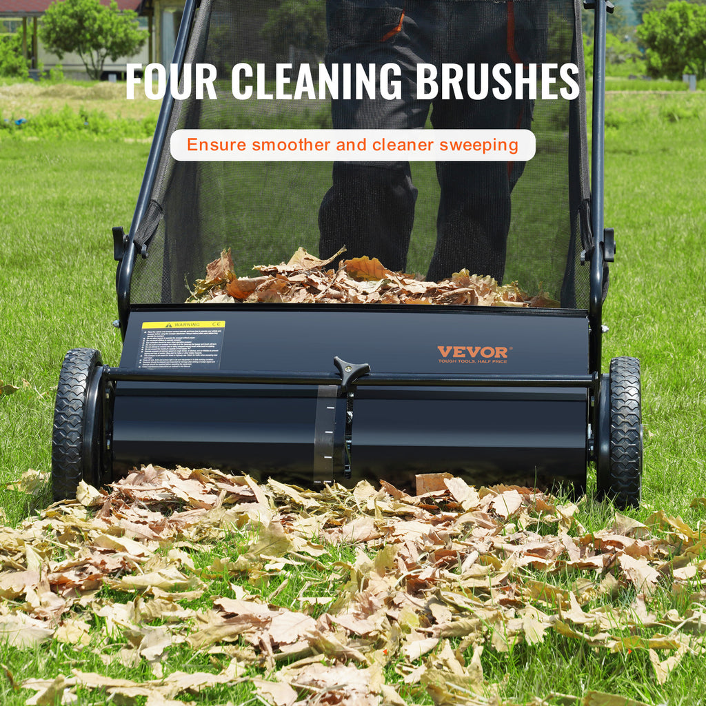 VEVOR Push Lawn Sweeper, 21-inch Leaf & Grass Collector, Strong Rubber Wheels & Heavy Duty Thickened Steel Durable to Use with Large Capacity 3.5 cu. ft. Mesh Collection Bag, 2 Spinning Brushes