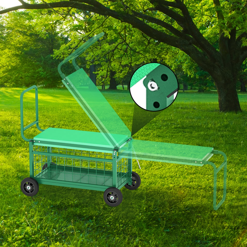 Wheeled Garden Work Seat Cart, Upgraded Heavy-Duty Gardening Cart with Seat, Two-Sitting Positions Garden Cart, Gardening Tool Storage, Ergonomic Design, No Electricity Needed, Suitable for Gardening Workers and Enthusiasts, Middle-Aged and Elderly, Men,