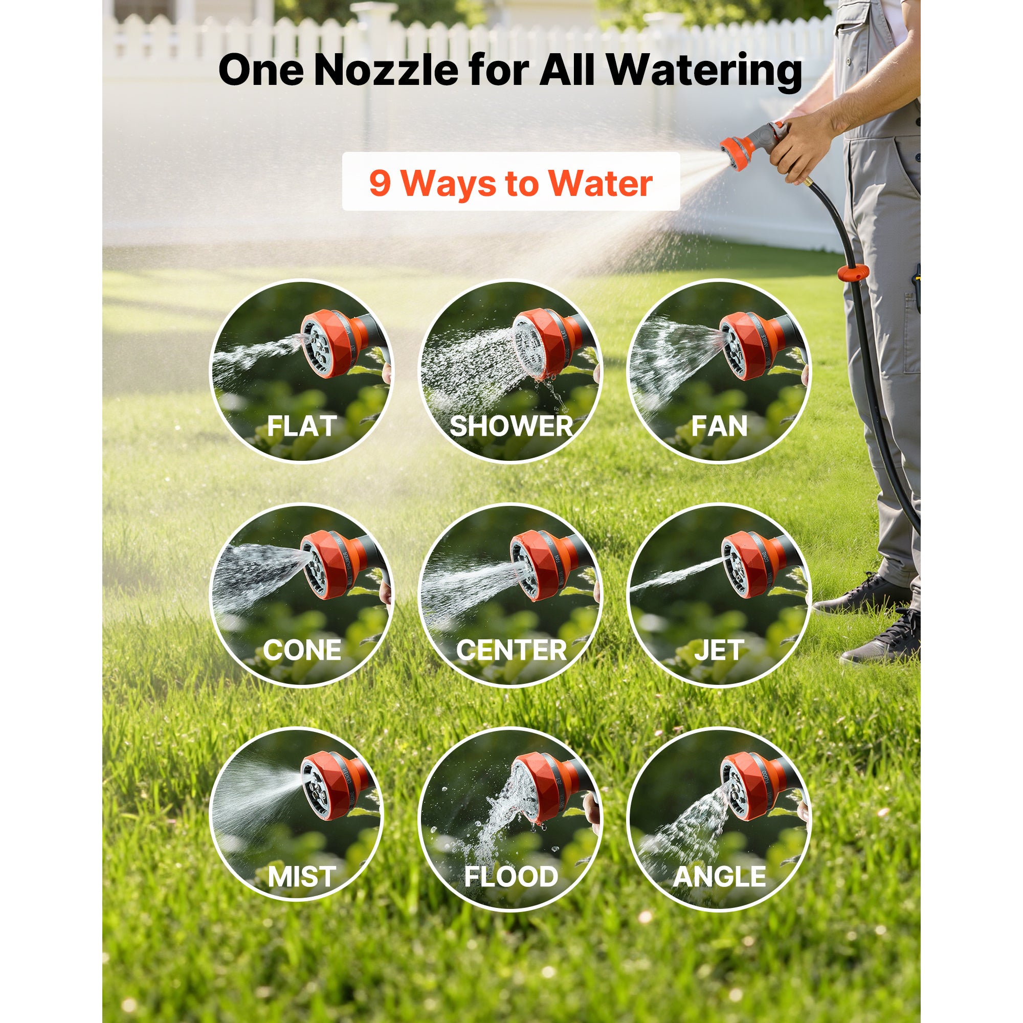 VEVOR Retractable Garden Hose Reel, 1/2 in x 100 ft, Wall Mounted Hose Reel with 9-Function Sprayer Nozzle and 180° Swivel Bracket, Any Length Lock, Automatic Slow Rewind System, for Garden Watering