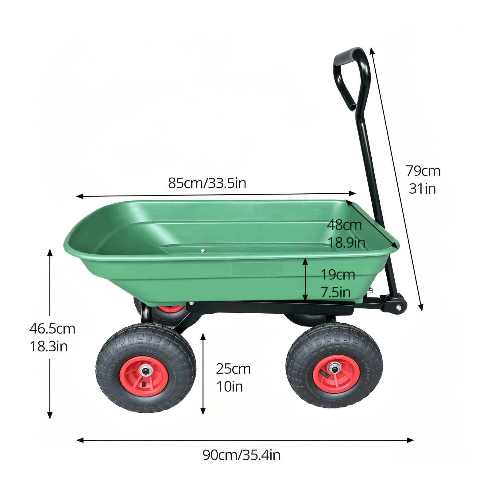 Multi Functional Heavy-duty Four-wheel Garden Handcart, Heavy-duty Steel Frame Structure, Plastic Body, All Terrain Outdoor Yard Handling Vehicle With D-shaped Handle Steering, Suitable For Outdoor Gardening, Lawn, Farm, And Building Handling
