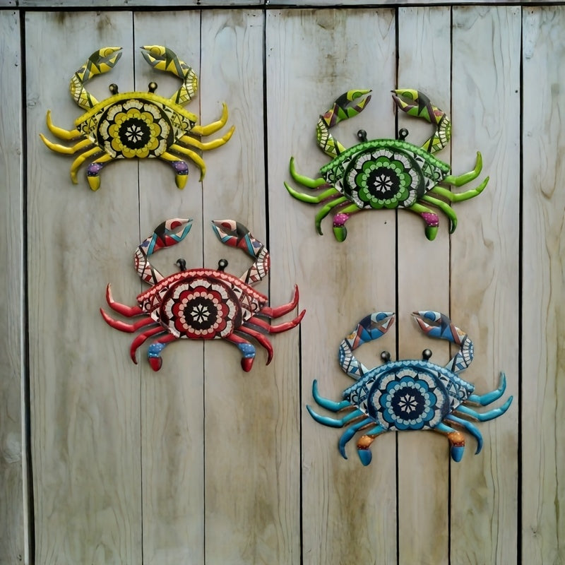 4pcs Metal Crab Wall Decoration Set - Cute Metal Crab Wall Art Decorate Patio, Garden, Hallway, Living Room, Terrace