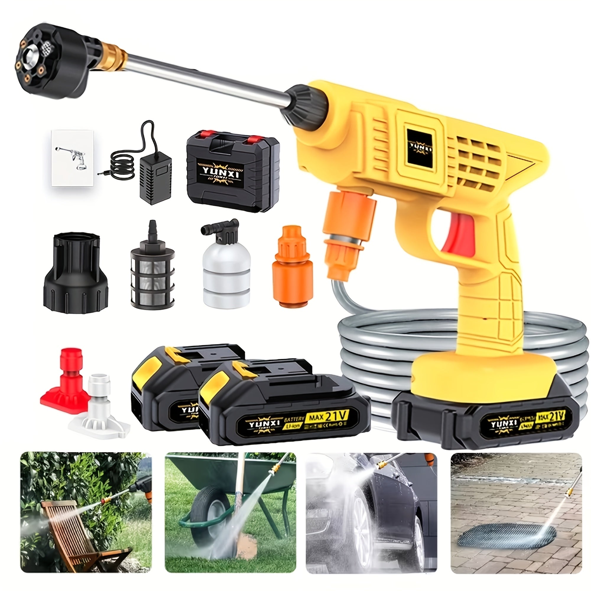Cordless Pressure Washer, Household Car Wash Water Gun, Portable Pressure Washer, Equipped with Quick Connect Nozzle Hose Connector, Battery And Charger. Power Washer, Suitable for Cleaning Cars, Yards, And Gardens. Gifts for Boyfriend And Father