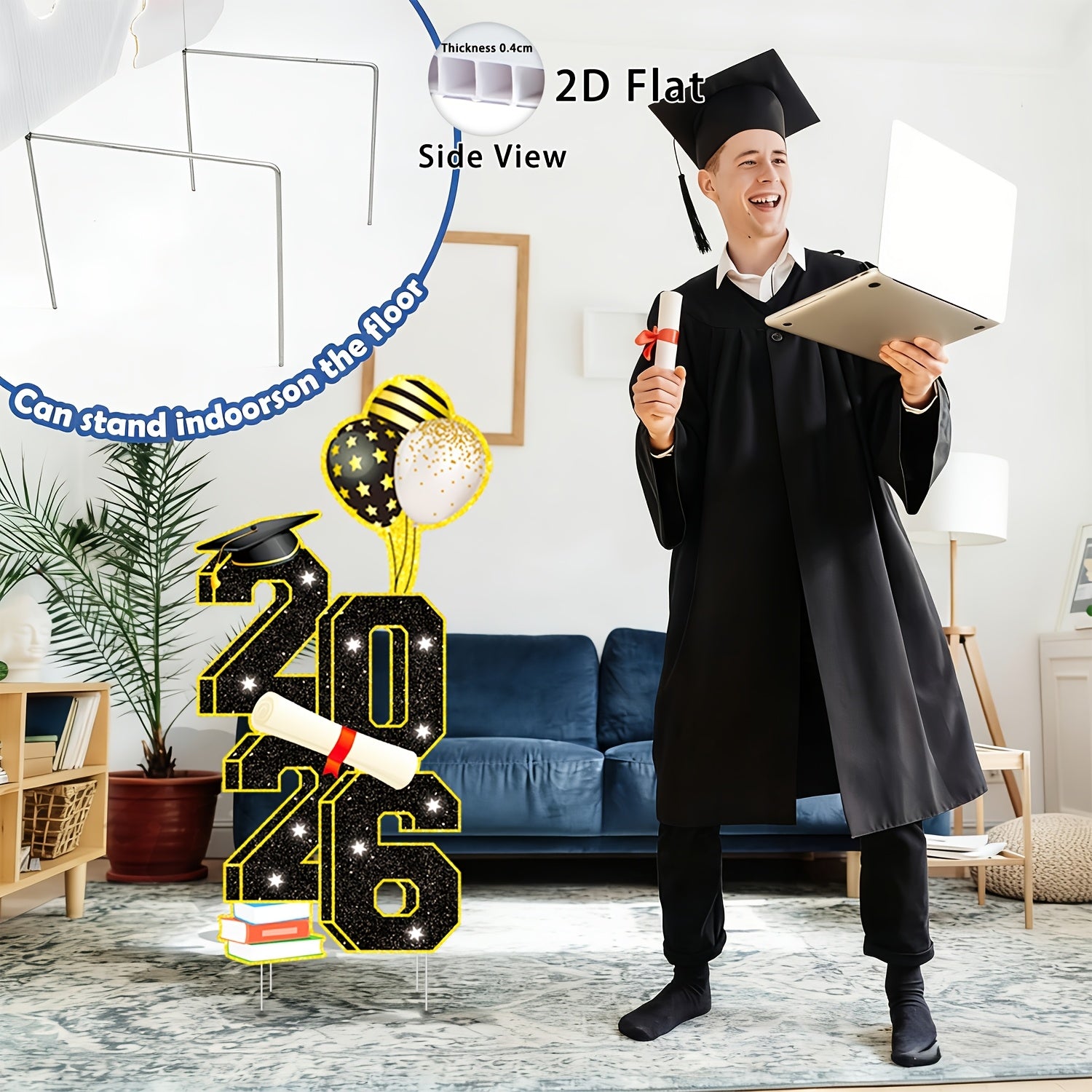 2D Flat - 【2D Flat】 2D Flat - [2D Flat] Large 2D Flat Yard Sign for The Class of 2026, Measuring 3.5 Feet, Perfect for Outdoor Graduation Celebrations. Includes Stakes for Easy Setup, Ideal for Congratulating Graduates
