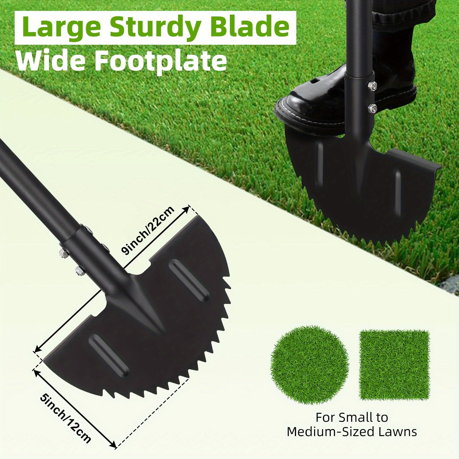 Lawn Edger Tool, Adjustable 34-42 Inch Half Moon Manual Garden Edger Lawn Tool, Heavy Duty Saw Tooth, T-Grip, Long Handle for Driveway, Sidewalk, Flower Bed, Landscaping Grass Step Edging Tool
