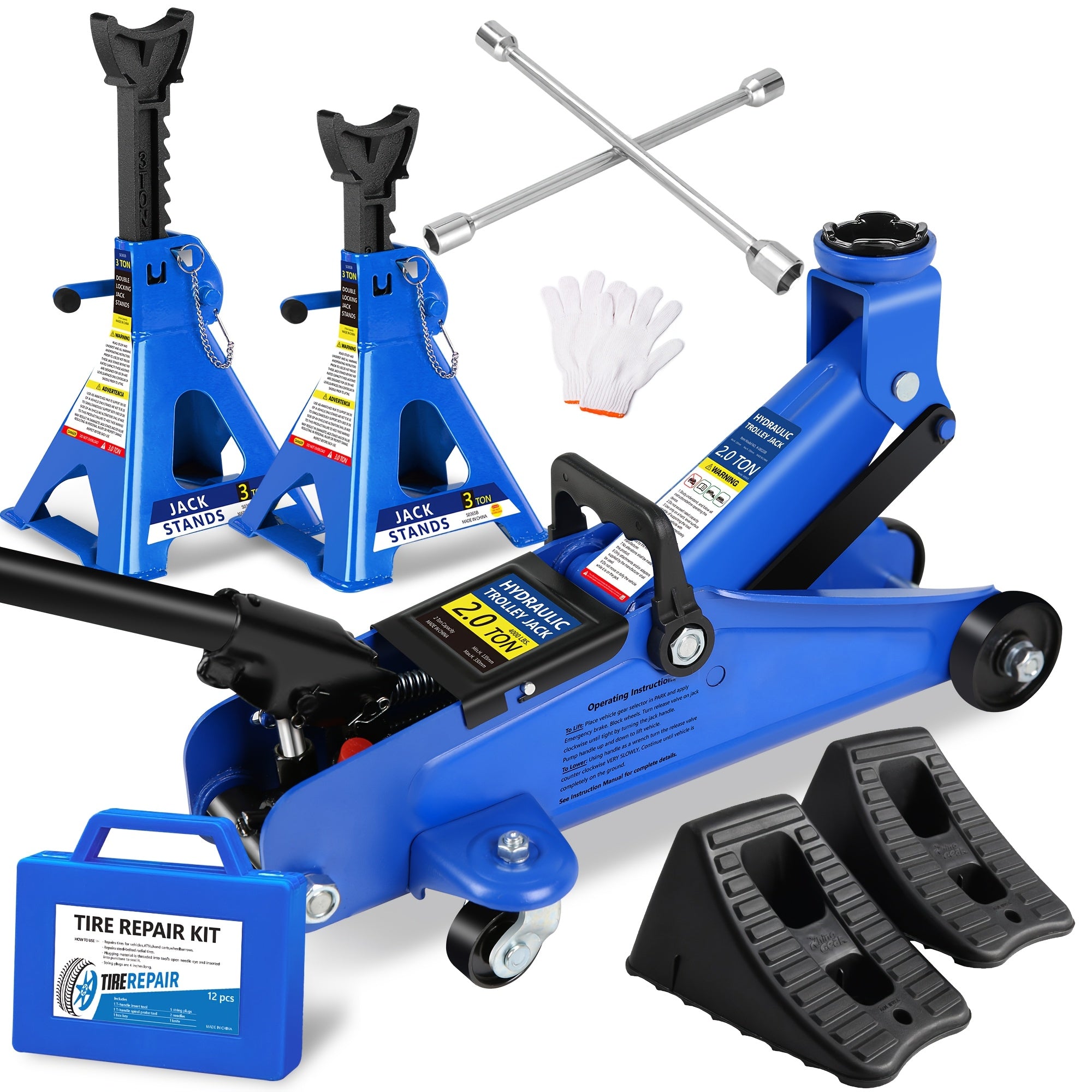 3.5T 2.5T 2T Optional Steel Floor Jack Quick Rise Piston Pump Low Profile, Hydraulic Trolley Car Jack with 2 Ratchet 3 Ton Jack Stands, Truck Jack Combo, Service Jack, Farm Jack Tire Repair