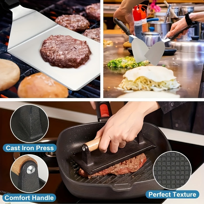 18pcs Griddle Accessory Kit, Flat-top Grill Accessory Set With Burger Smasher, Stainless Steel Spatula Tools, And Grill Cover, Suitable For Outdoor Barbecue Cooking.