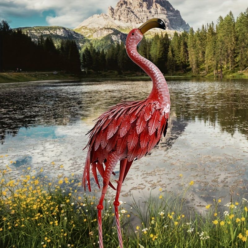 [Outdoor Flamingo Decor] 1pc, 36-Inch Outdoor Metal Flamingo Decor, Rustic Bird Yard Art, Standing Flamingo Statue For Lawn, Backyard, Porch, & Patio, Garden Sculpture, Single Pack