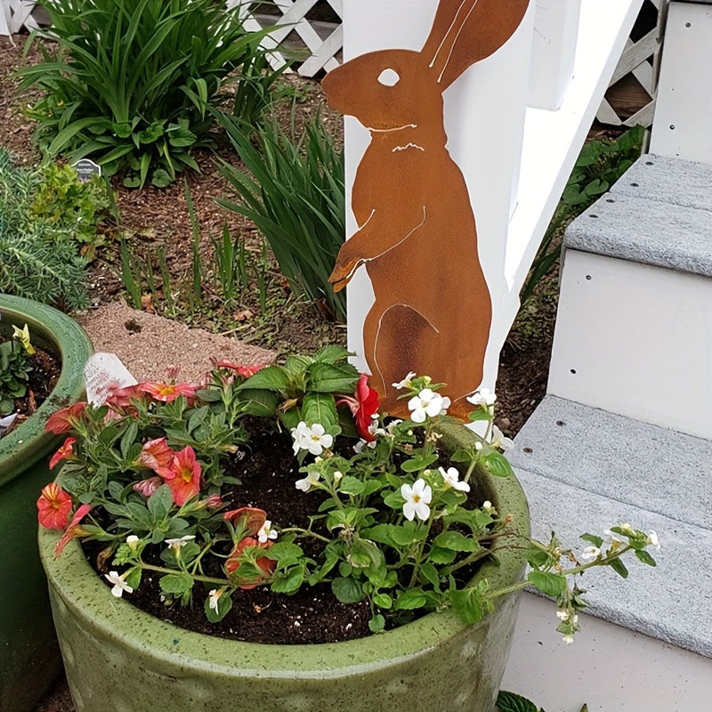 [2.5D] 1pc YOHWOR Rusty Metal Standing Rabbit Garden Stake - Rustic Farmhouse Bunny Silhouette Yard Art, Durable Iron Outdoor Stake for Christmas, Easter, Halloween, Hanukkah, Thanksgiving Decor (No Electricity Needed)