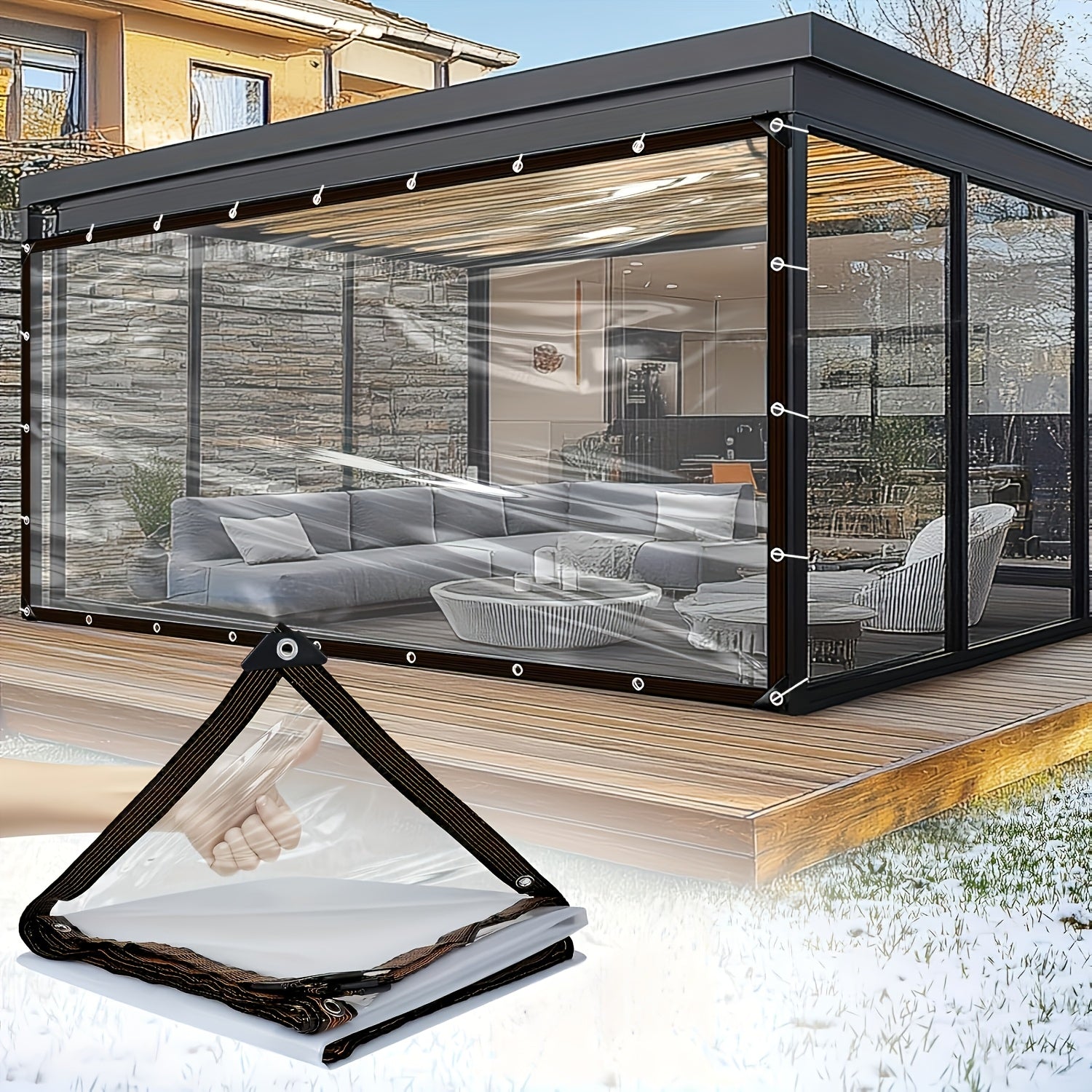 Transparent Waterproof And Oil Proof Cloth, 20 Mil, with Metal Ring Sunshade Film, Winter Plant Cover Film, Greenhouse Film, Suitable for Car, Yard, Chicken Coop, Porch, Terrace Sunshade, And Outdoor Camping, with Rain Proof Installation