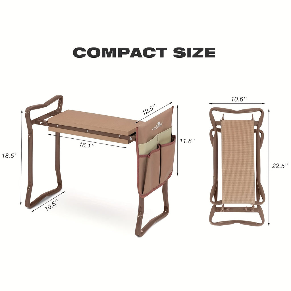 Garden Kneeler And Seat, Foldable Bench Stool with Tool Pouch And Garden Gloves, Thicken And Wide Soft EVA Seat for Gardening, Brown