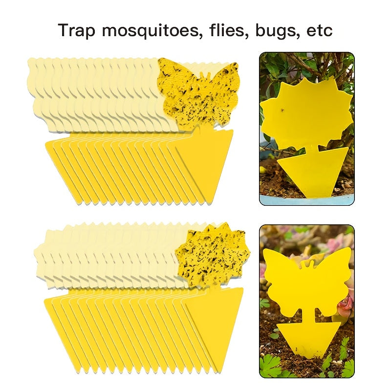 [Sticky Insect Traps] 100pcs Double Sided Butterfly Shaped Sticky Board Sticky Insect Board Yellow Insect Trap Sticky Traps Multiple Pot Pest Sticker Flying Insect Catching Control Sticker Home Greenhouse