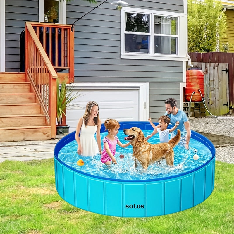 SOTOS Foldable Dog And Children's Swimming Pool - Portable Hard Plastic Pet Pool, Anti-slip Foldable Bathtub Suitable for Indoor And Outdoor Backyard Use (blue)