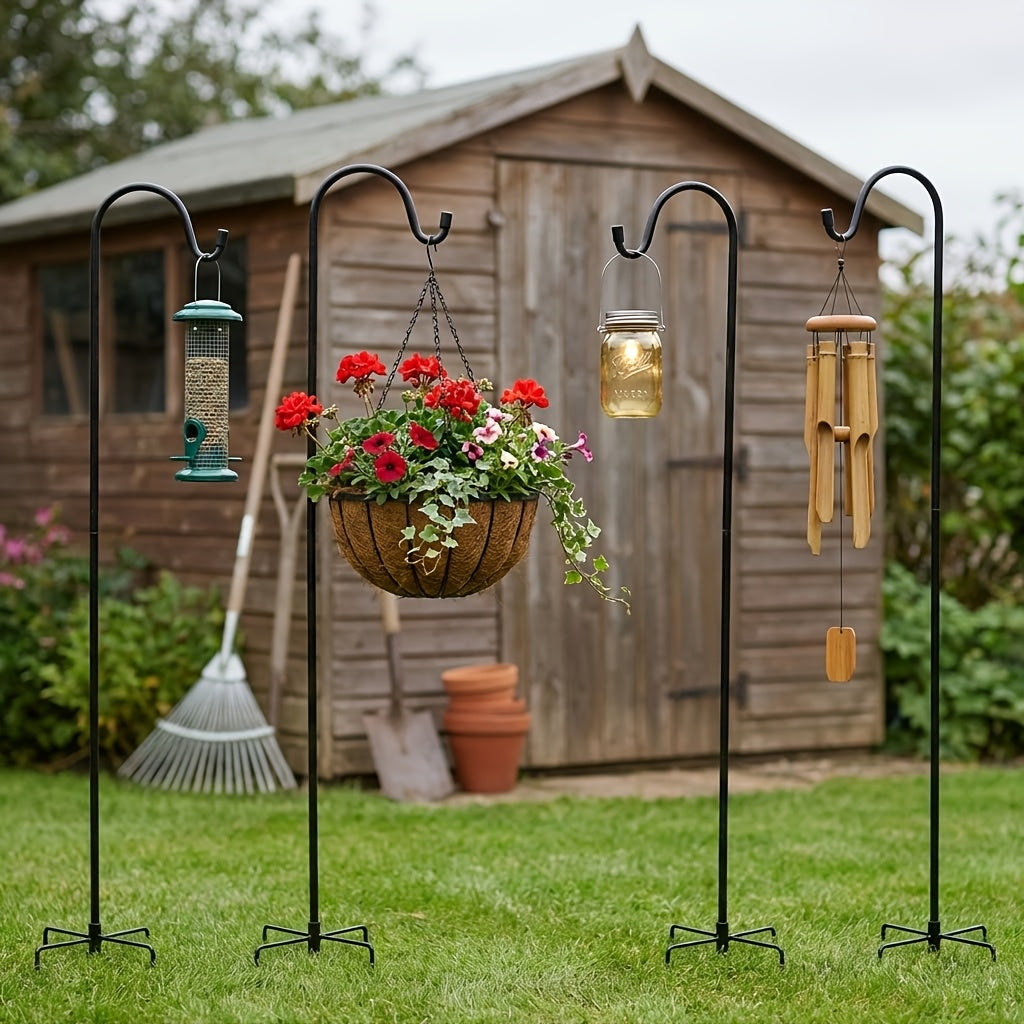 Shepherd Hooks for Outdoor, 2/4 Pack 63 Inch Bird Feeder Pole with 5 Prongs Base for Hanging Lantern, Hummingbird Feeder, Lightweight Plant, Shepherds Hook for Bird Feeders for Outside