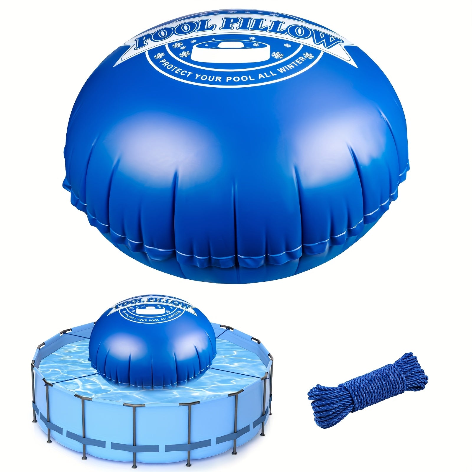 8 X 8ft Pool Pillows for Above Ground Pool, 0.5mm Thick PVC Cold-Resistant Pool Cover Air Pillow with 49.2ft Rope, Winterizing Ice Equalizer Inflated Closing Winter Kit for Supporting Pool Cover
