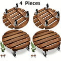 4/2pcs Acacia Wood Rolling Round Plant Caddy for Plant Pots, Heavy Duty Plant Stand with 360° Lockable Wheels, 360Lbs Capacity Caddy for Indoor And Outdoor Use, Large Plant Pots And Flower Pots, Gazebo