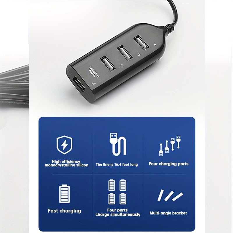 USB Portable Solar Charger, Multiple Interfaces, Multiple Devices Charging At The Same Time, Outdoor Multi-purpose Charger, Solar Panel Mobile Phone Charging USB, Suitable for Outdoor Camping, Adventure Emergency, Field Fishing, Hiking And Family Use