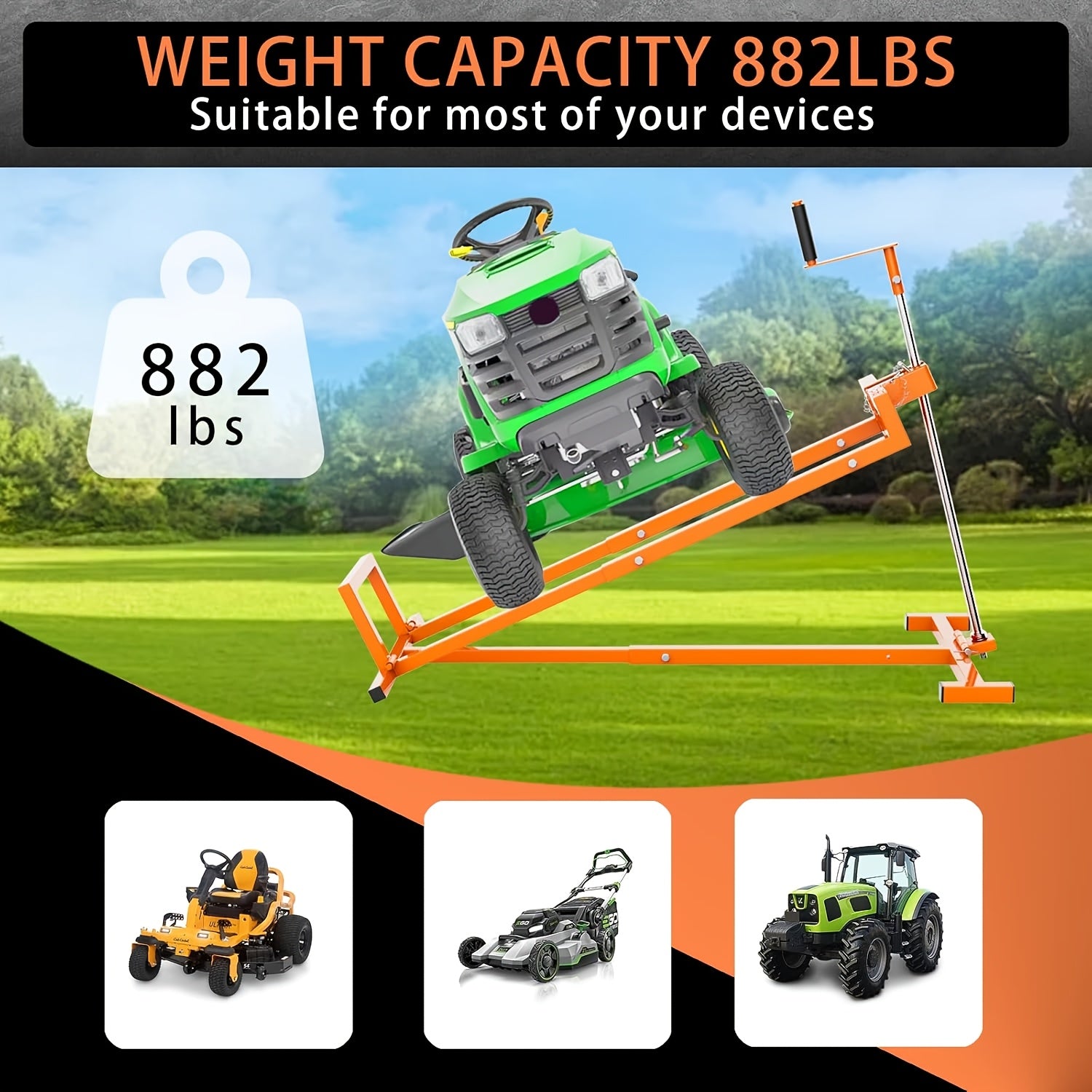 Lawn Mower Lift Jack, 880 Lbs Capacity Telescopic Maintenance Jack with Manual Handle And Power Tool Extension Handle, Adjustable Height - Lawn Mower Lift Table for Garden Tractors/Riding Lawn Mower