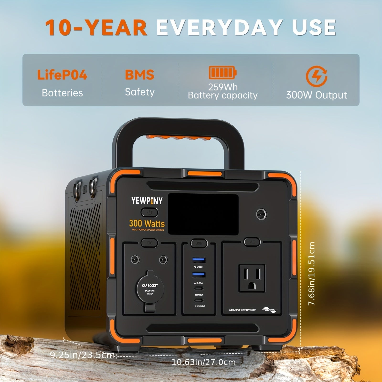 [Portable Power Station] 300W/600W YEWPINY Portable Power Station, Equipped with Fast Charging, 259Wh/599.4Wh Lithium Battery Solar Generator, 17500mAh/27000mAh High-Capacity Lithium Battery, Suitable for Gardens, Outdoor Travel, Camping Trips, Hunting, P