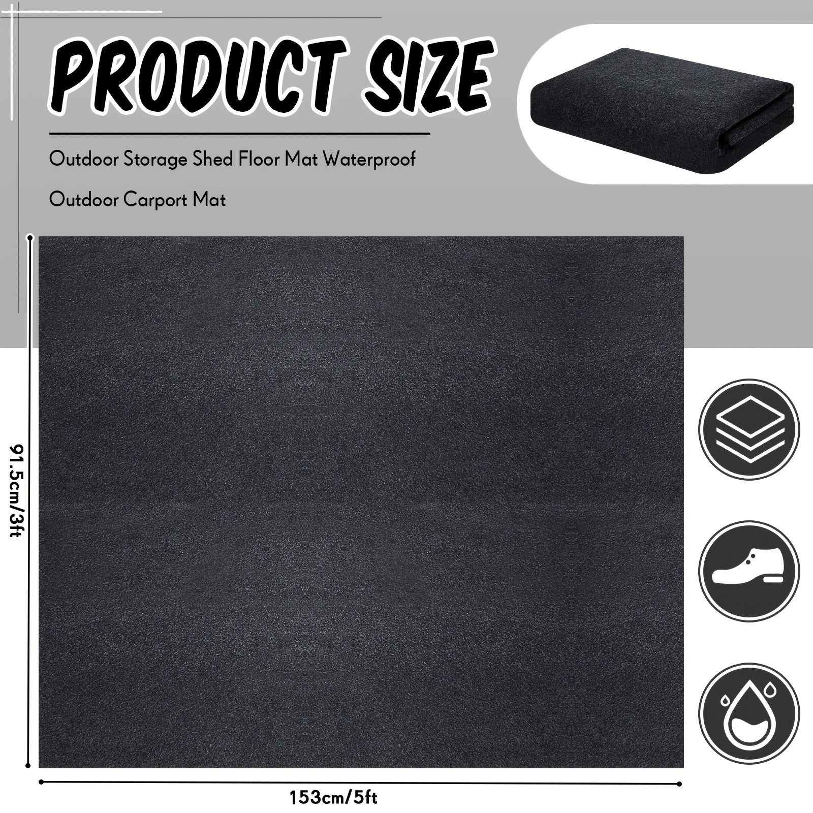 Outdoor Storage Shed Floor Mat Waterproof Outdoor Carport Mat Thickened Soft Patio Furniture Mat Washable with Non Slip Backing, Storage Shed Not Included (5 X 3ft)