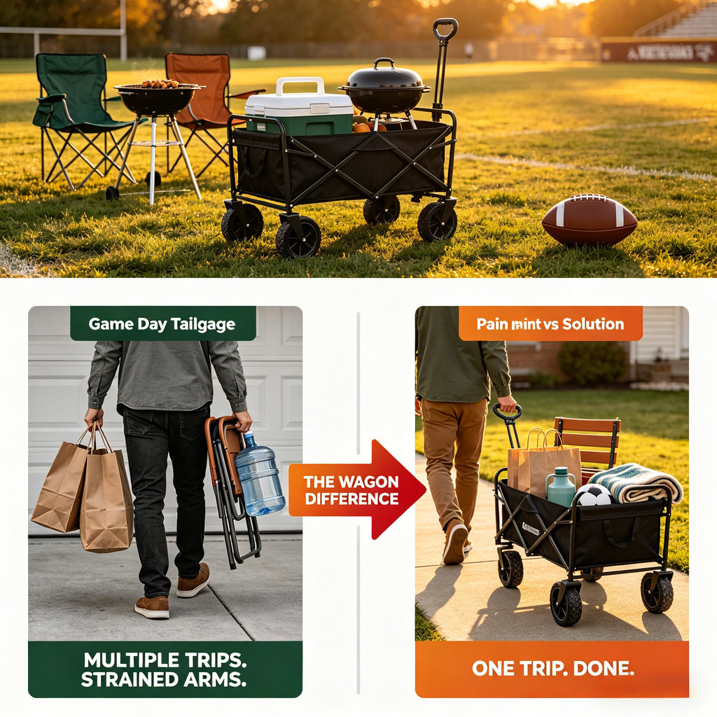 Heavy-Duty Folding Wagon Cart Suitable for Camping, Beach & Moving - 3 Styles (Black/Red/Blue) Foldable Cart with 5” All-Terrain Tires, 60/360/680 Capacity, Collapsible Portable Wagon for Garden, Outdoor, Moving - Deal