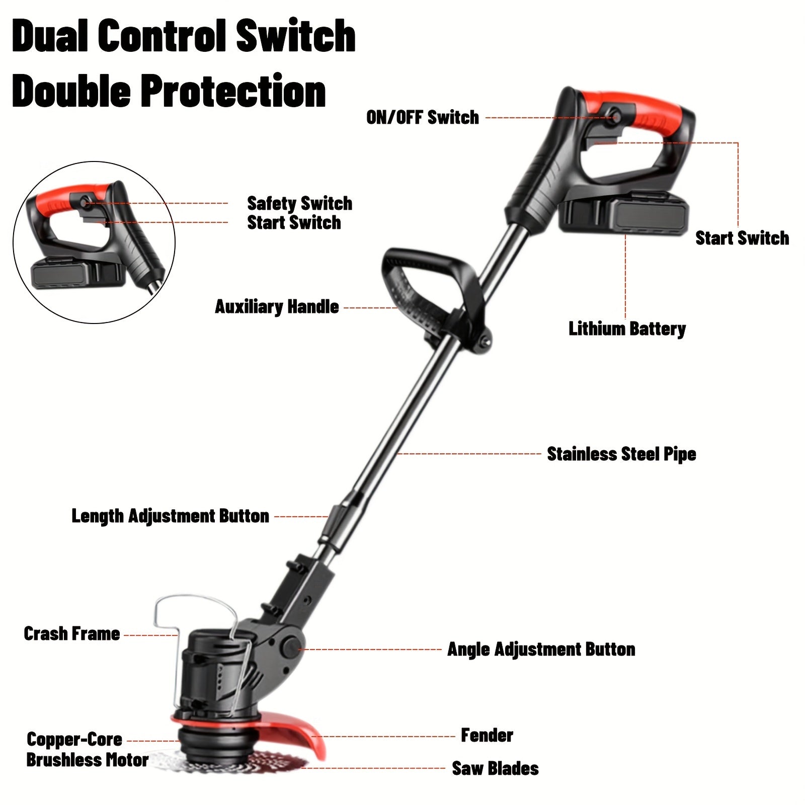Home Small Portable Electric Lawn Mower with 2 Lithium Batteries 3 Kinds of Blades Weed Wacker Lithium Battery Handheld Lawn Mower Yard Multifunctional Weed Wacker